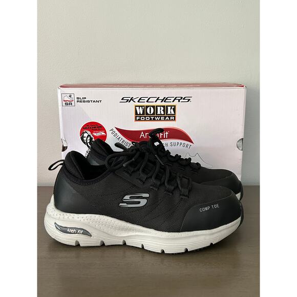 New Skechers Work Arch Fit Ebinal SR Black Sneaker Women’s Size 7 Composite Toe - Picture 1 of 9